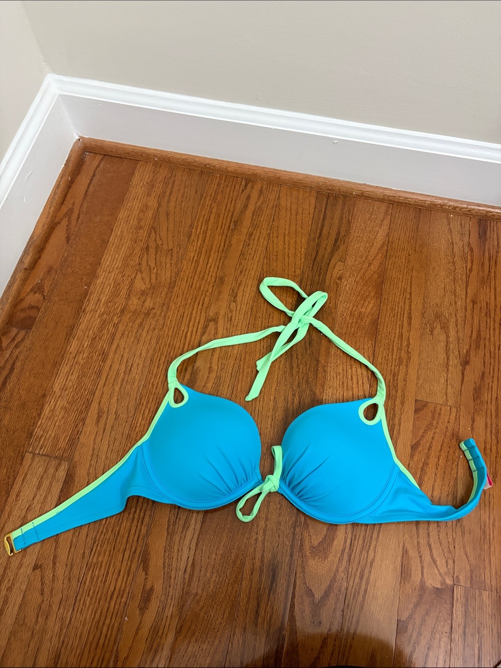 Victoria’s Secret Blue & Neon Green Bikini Top - Push-Up Halter
